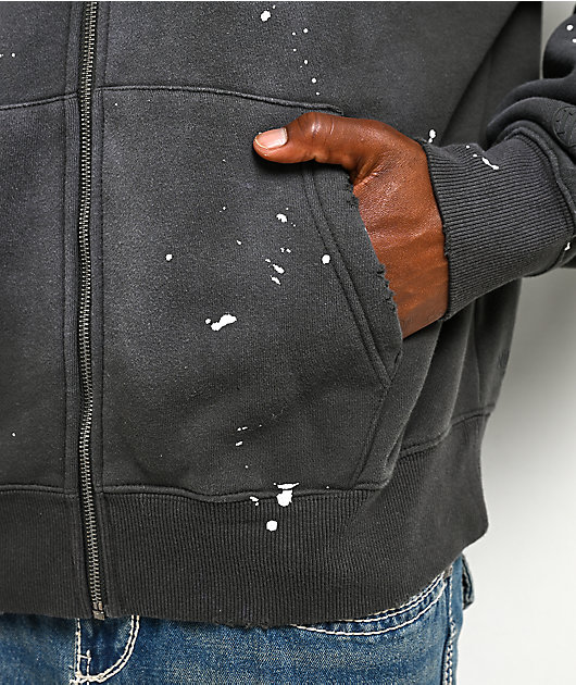 Ninth Hall Fundamentals Paint Drip Charcoal Zip Hoodie