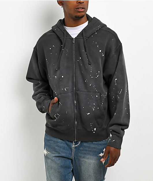 Ninth Hall Fundamentals Paint Drip Charcoal Zip Hoodie