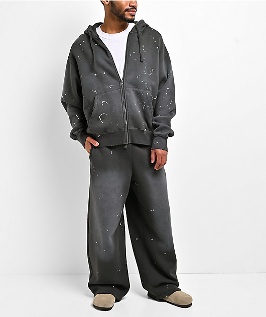 Ninth Hall Fundamentals Paint Drip Charcoal Zip Hoodie