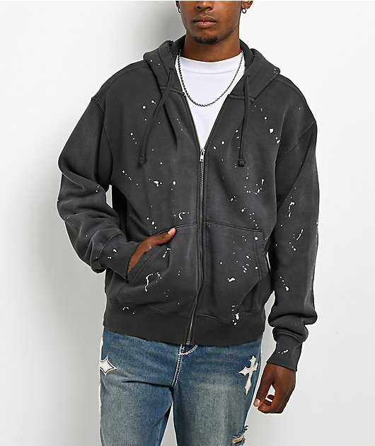 Ninth Hall Fundamentals Paint Drip Charcoal Zip Hoodie