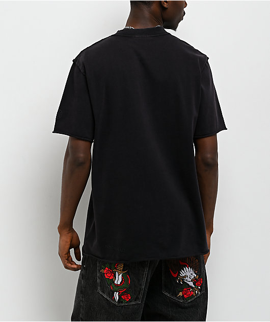 Ninth Hall Fundamentals Raw Edge Black Wash Boxy T-Shirt