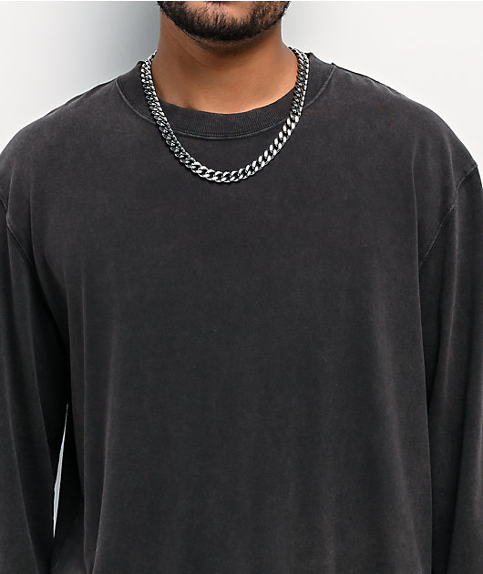 Ninth Hall Fundamentals Raw Edge Charcoal Wash Long Sleeve T-Shirt