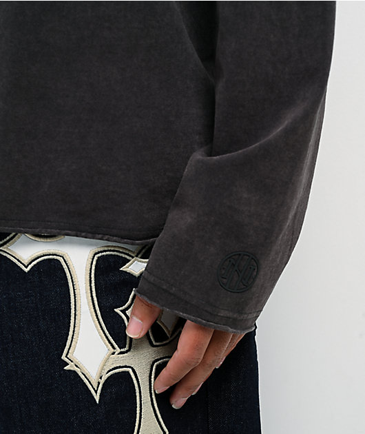 Ninth Hall Fundamentals Raw Edge Charcoal Wash Long Sleeve T-Shirt