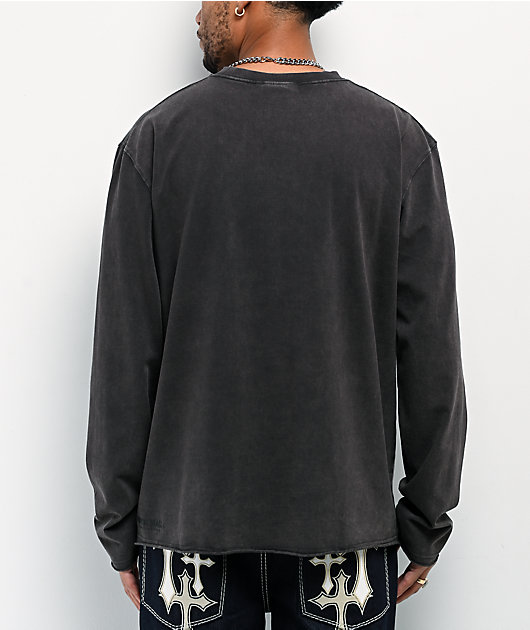 Ninth Hall Fundamentals Raw Edge Charcoal Wash Long Sleeve T-Shirt