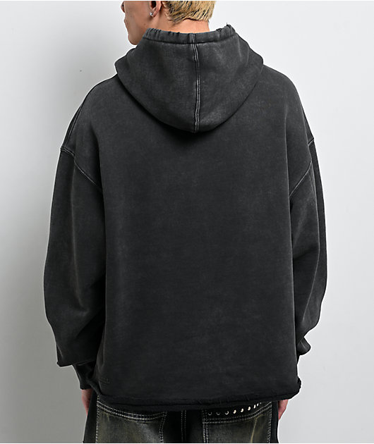 Ninth Hall Fundamentals Raw Hem Black Wash Hoodie