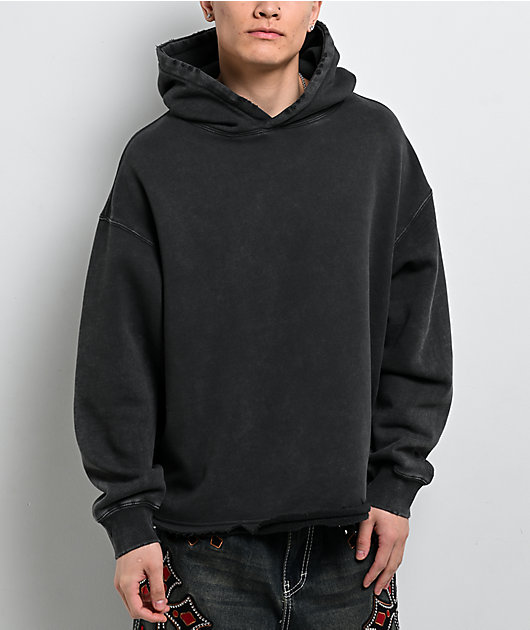 Ninth Hall Fundamentals Raw Hem Black Wash Hoodie