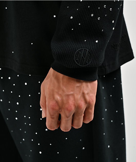 Ninth Hall Fundamentals Rhinestone Black Boxy 2Fer Long Sleeve Shirt