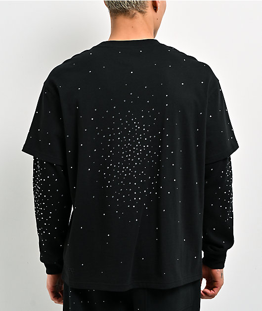Ninth Hall Fundamentals Rhinestone Black Boxy 2Fer Long Sleeve Shirt