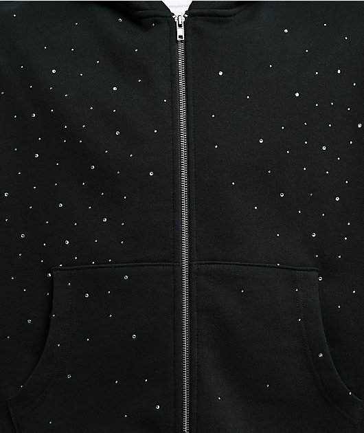 Ninth Hall Fundamentals Rhinestone Black Boxy Zip Hoodie