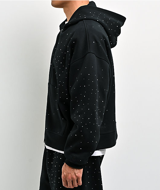 Ninth Hall Fundamentals Rhinestone Black Boxy Zip Hoodie