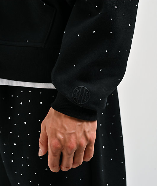 Ninth Hall Fundamentals Rhinestone Black Boxy Zip Hoodie