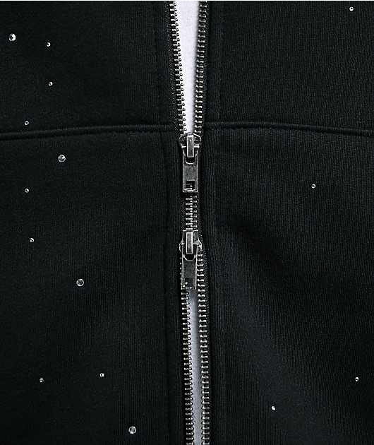 Ninth Hall Fundamentals Rhinestone Black Boxy Zip Hoodie