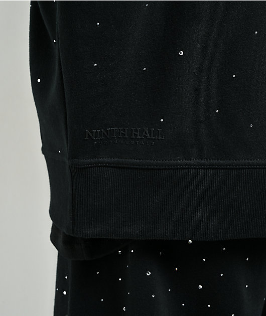 Ninth Hall Fundamentals Rhinestone Black Boxy Zip Hoodie