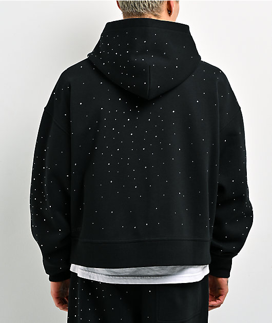 Ninth Hall Fundamentals Rhinestone Black Boxy Zip Hoodie