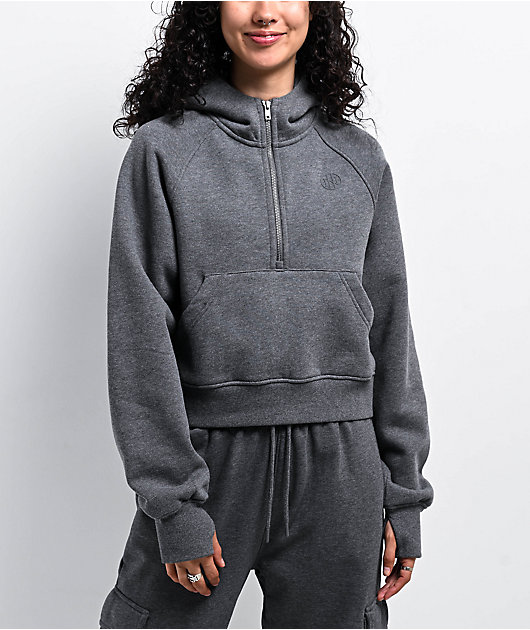 Ninth Hall Fundamentals River Heather Grey Half Zip Boxy Hoodie