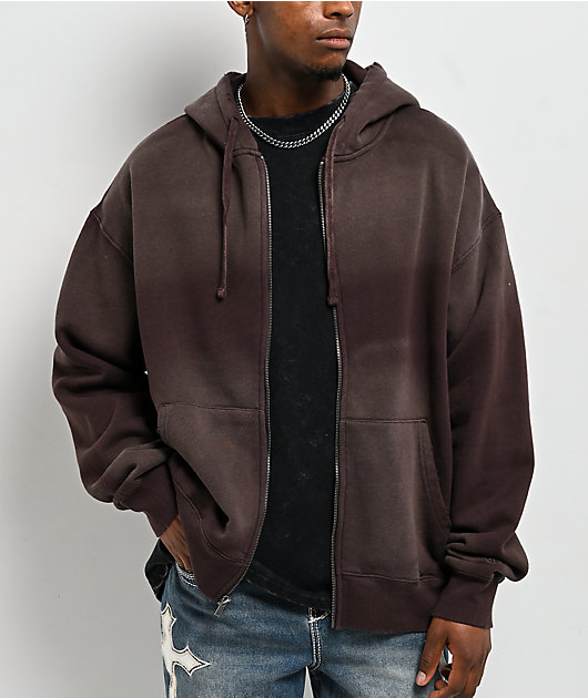 Ninth Hall Fundamentals Spray Dark Brown Wash Zip Hoodie | Zumiez