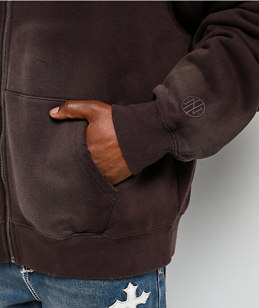 Ninth Hall Fundamentals Spray Dark Brown Wash Zip Hoodie | Zumiez