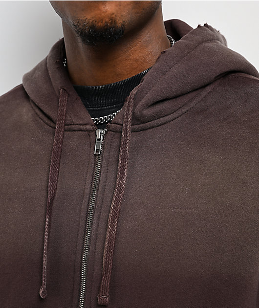 Ninth Hall Fundamentals Spray Dark Brown Wash Zip Hoodie | Zumiez