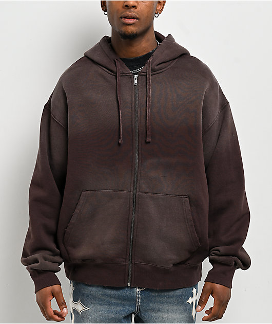 Ninth Hall Fundamentals Spray Dark Brown Wash Zip Hoodie | Zumiez