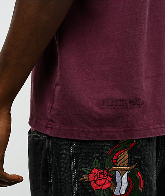 Ninth Hall Fundamentals Spray Dark Red Wash Boxy T-Shirt | Zumiez