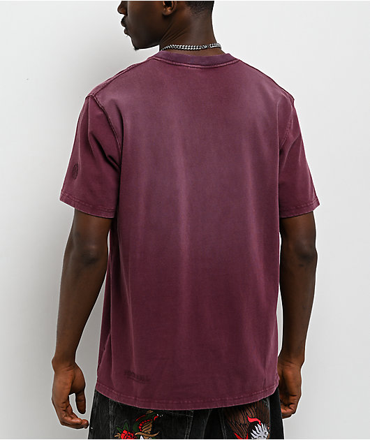 Ninth Hall Fundamentals Spray Dark Red Wash Boxy T-Shirt | Zumiez