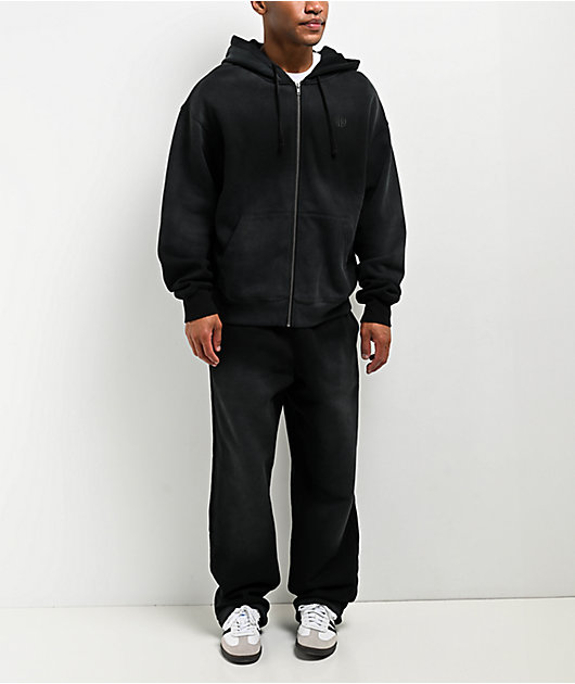 Ninth Hall Fundamentals Sunbleached Black Wash Zip Hoodie