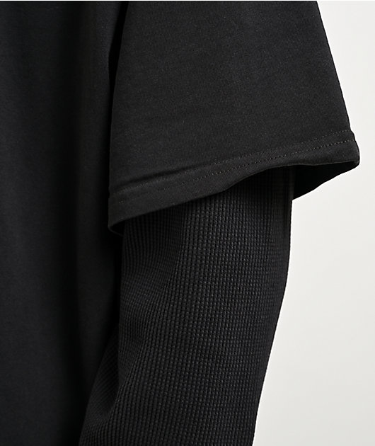 Ninth Hall Fundamentals Thermal Black Wash Boxy 2Fer Long Sleeve T-Shirt
