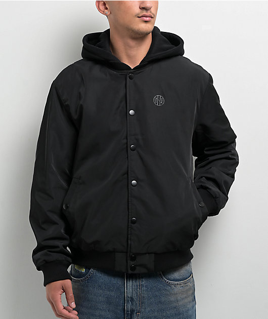 ジャケット・アウター whowhat HOODED JACKET Black Ninth Hall Fundamentals Varsity Black Hooded Bomber Jacket | Zumiez