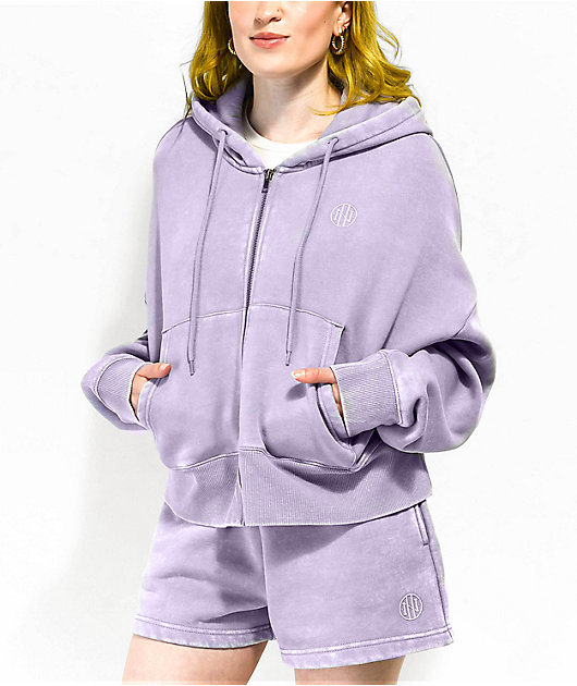 Ninth Hall Fundamentals Zena Orchid Boxy Crop Zip Hoodie | Zumiez