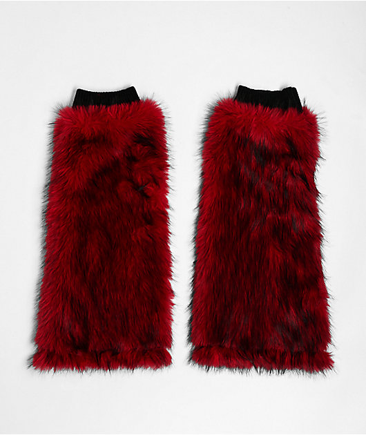 Ninth Hall Grunge Red Faux Fur Leg Warmers