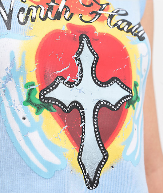 Ninth Hall Harper Cross Heart Light Blue Crop T-Shirt | Zumiez