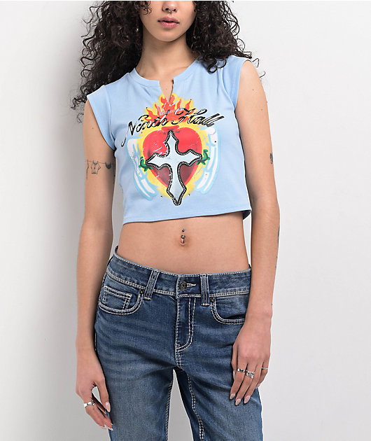 Ninth Hall Harper Cross Heart Light Blue Crop T-Shirt | Zumiez