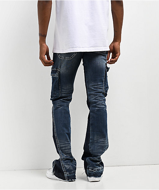 Ninth Hall Haze Blue Wash Stacked Flare Cargo Jeans | Zumiez