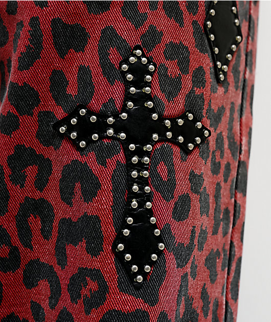 Ninth Hall Idle Armor Cheetah Print Red Straight Leg Jeans