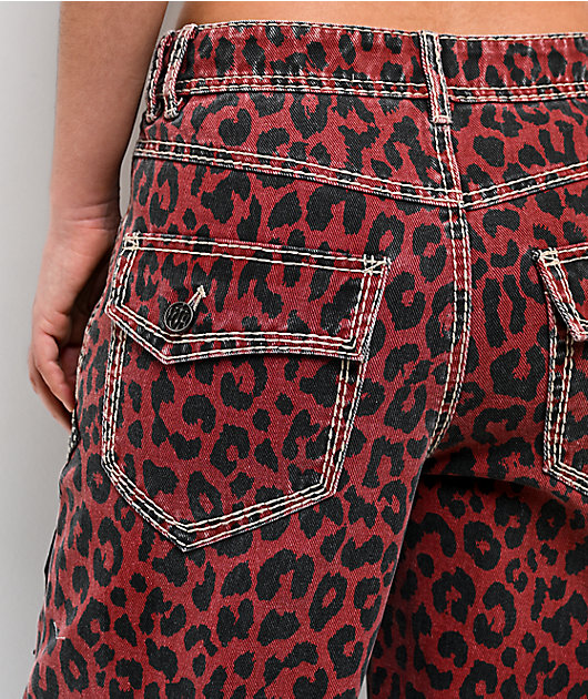 Ninth Hall Idle Armor Cheetah Print Red Straight Leg Jeans