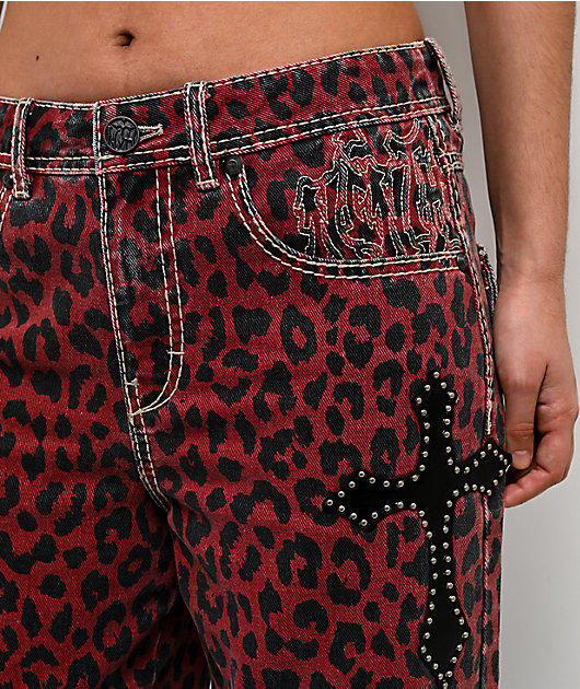 Ninth Hall Idle Armor Cheetah Print Red Straight Leg Jeans