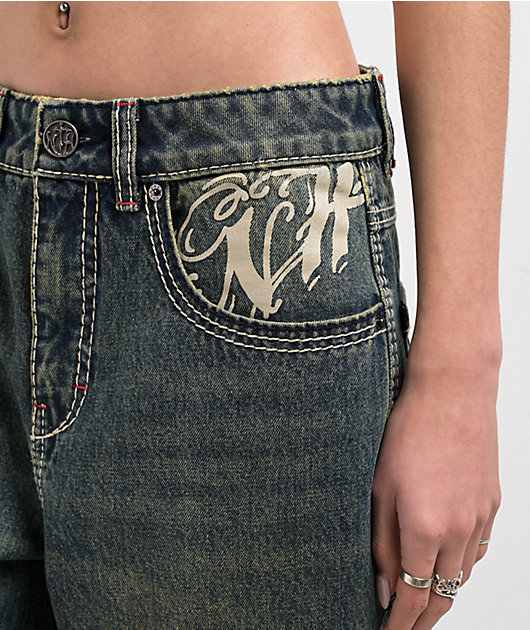 Ninth Hall Idle Envy Cougar Snake Dark Blue Wash Straight Leg Jeans