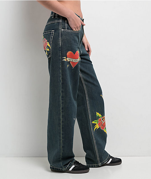 Ninth Hall Idle Printed Black Wash Straight Leg Jeans | Zumiez