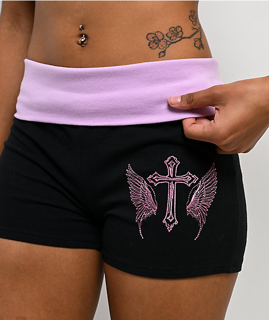 Ninth Hall Jennifer Cross & Wings Black Foldover Shorts | Zumiez