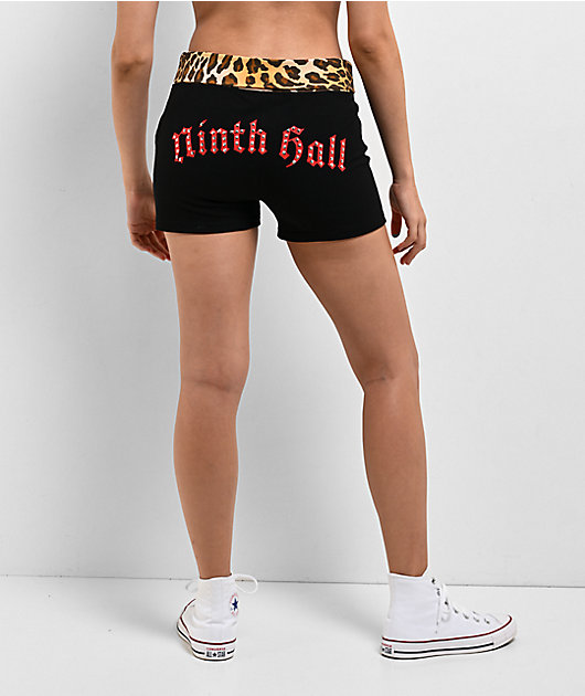 Ninth Hall Jennifer Leopard Print & Black Foldover Shorts | Zumiez