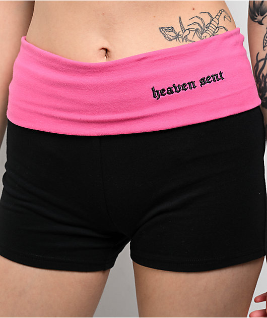 Ninth Hall Jennifer Rhinestone Black & Pink Foldover Shorts | Zumiez