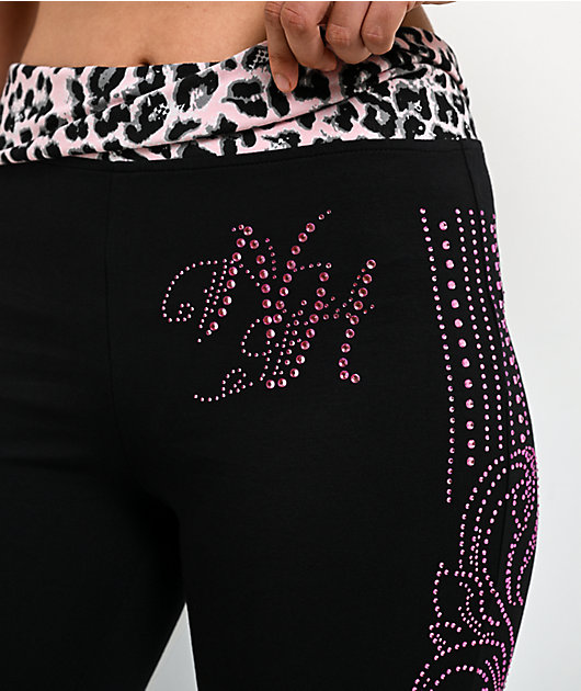 Ninth Hall Joella Cheetah Print Pink Fold Over Flare Leggings