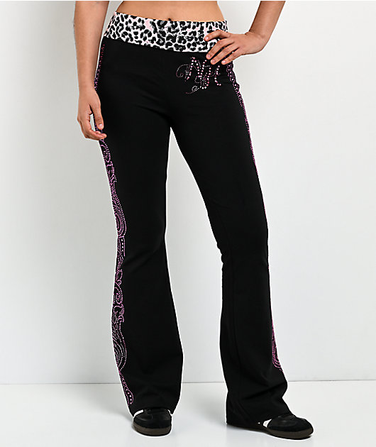 Ninth Hall Joella Cheetah Print Pink Fold Over Flare Leggings