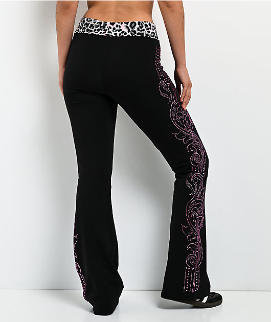 Ninth Hall Joella Cheetah Print Pink Fold Over Flare Leggings