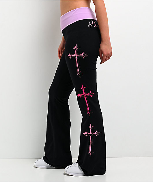 Ninth Hall Joella Cross Black Fold over Flare Leggings