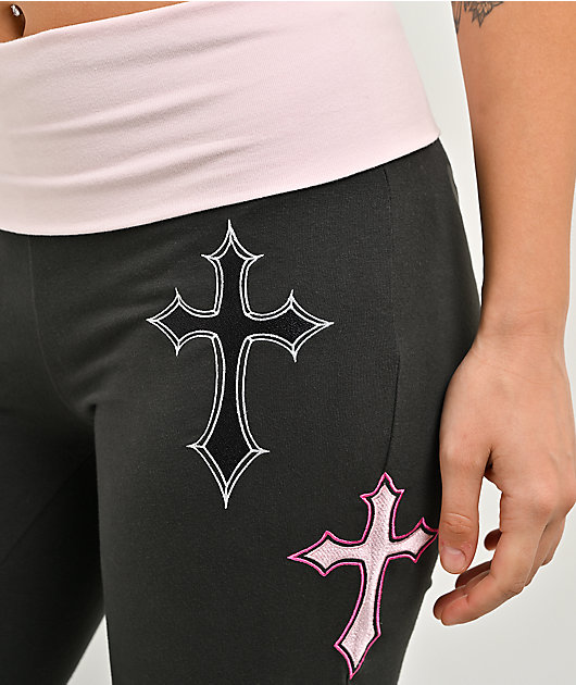 Ninth Hall Joella Pink & Grey Foldover Flare Leggings
