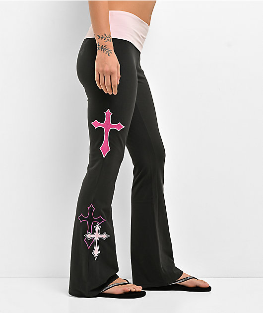 Ninth Hall Joella Pink & Grey Foldover Flare Leggings