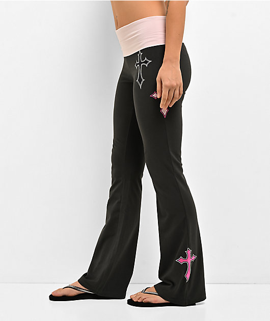 Ninth Hall Joella Pink & Grey Foldover Flare Leggings