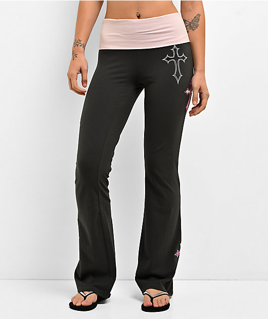 Ninth Hall Joella Pink & Grey Foldover Flare Leggings