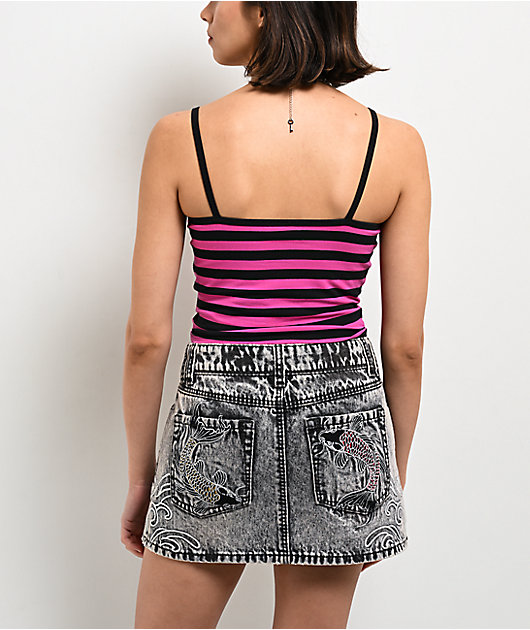 Ninth Hall Kerri Stripe Black & Pink Crop Tank Top